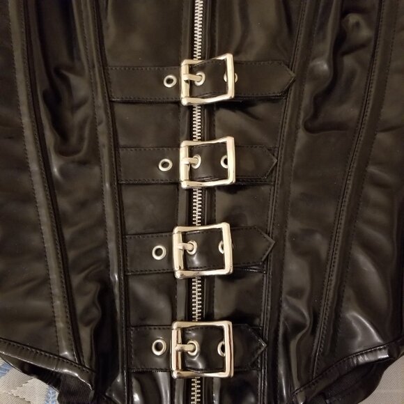 SOLD Black PVC Gothic Steel Boned Overbust Corset - Picture 5 of 13
